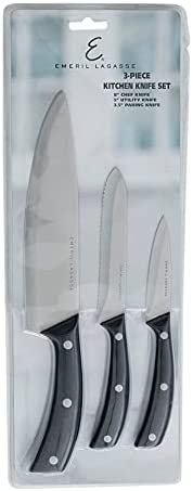 Emeril Lagasse 3-Piece Stamped Kitchen Knife Set - 8? Chef Knife, 5? Serrated Utility Knife, & 3.5? Paring Knife - Effortlessly Slice Fruits & Meats