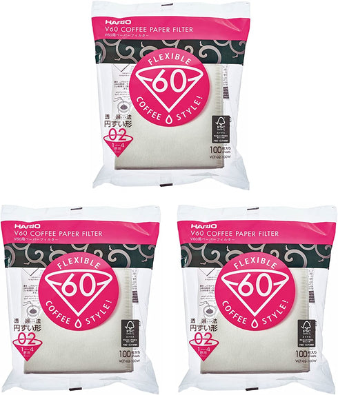Hario V60 Paper Coffee Filters, Size 02, White, Tabbed (300 Sheets) (3 Items)