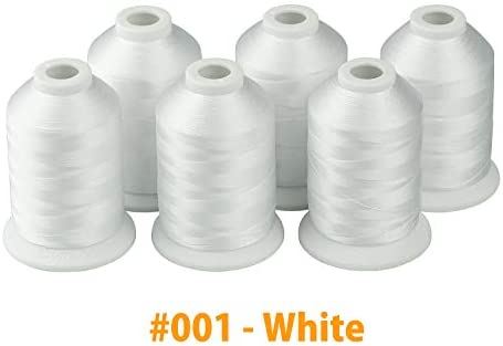 Simthread 6 Polyester White Machine Embroidery Threads 1000M(1100Yards) for Brother, Babylock, Janome, Pfaff, Singer, Bernina and Other Home Machines (White)