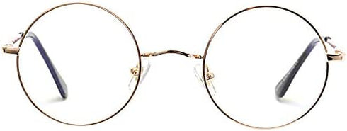 AZorb Blue Light Blocking Glasses for Women Men Retro Round Metal Frame Eyeglasses (Gold)