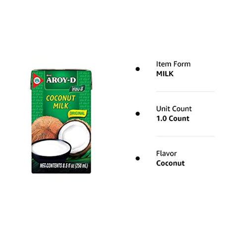 Aroy-D 100 Milk 8.5 Oz , Coconut, 1 Count, (Pack of 6) (Ven_FD39-193)
