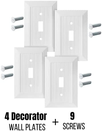 Bates- Classic Beadboard Single Switch Plate, 4 Pack, Light Switch Cover, Wall Switch Plate Cover, Light Switch Cover Plate, Switch Covers Wall Plate, Switch Plates, Wall Plates for Light Switches.