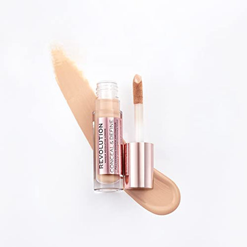 Makeup Revolution Conceal & Define Concealer, Full Coverage Makeup Concealer, Matte Finish & Long Wear, For Medium or Tan Skin Tones, Vegan, C7, 4ml