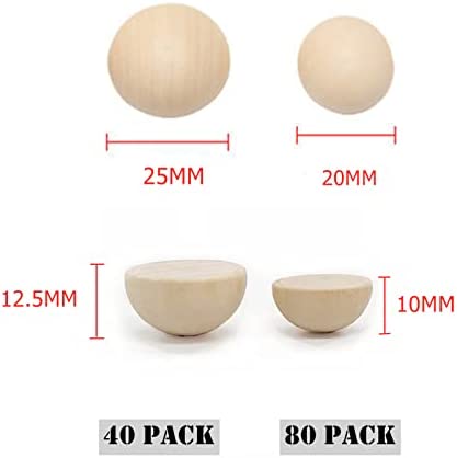 120 PCS Half Wooden Beads, Natural Split Wood Balls, Unfinished Half Round Wood Beads for DIY Projects Crafts (25mm, 20mm)