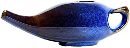 Ceramic Neti Pot, Premium Handcrafted Durable, Dishwasher Safe, for Nasal Cleansing + 5 Sachet Neti Salt, 225 Ml. (7.6 FL Oz) Capacity - Elegant Blue Gradient Color