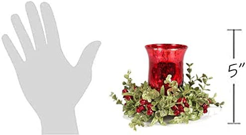 Ganz Kissing Krystals Small Red Mecury Glass Hurrican Candle Holder and Mistletoe Set