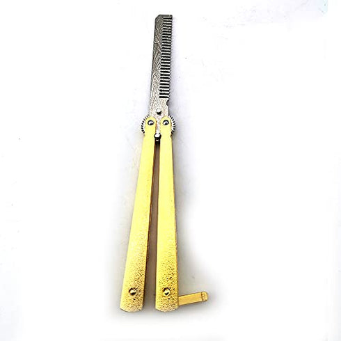 WANLIAN Dragon Butterfly Comb Trainer-Balisong Comb,Butterfly Comb Stainless Steel Folding Training Practice Combs Hair Styling Tools for Sport Outdoor Use (Black gold dragon)