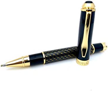 Carbon Fiber Roller Pen Gold - Black Ink, Smooth Writing, Executive for Business and Professionals, Cool Pen and Classy Gift for Men or Women. Gift Box included: Shoptotum Golden Sun