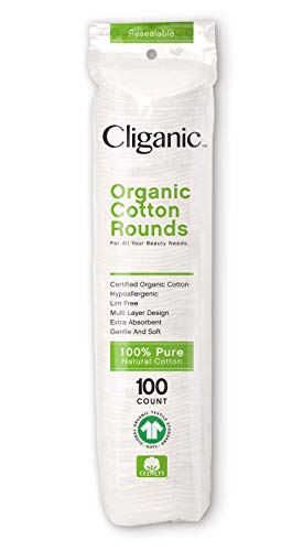 Cliganic Organic Cotton Rounds (300 Count) Makeup Remover Pads, Hypoallergenic, Lint-Free | 100% Pure Cotton