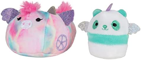 Squishville by Squishmallows Felicia in Carriage & Zeke in Car, Two 2” Soft Mini-Squishmallow Pandacorn and Zebra Plush, Plush Carriage and Car Vehicles, Irresistibly Soft Colorful Plush