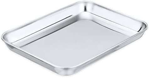 Toaster Oven Tray,P&P CHEF Stainless Steel Toaster Oven Pan, Rectangle 10.5''x8''x1'', Mirror Finish & Dishwasher Safe?Fit Small Toaster Oven