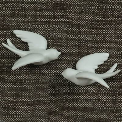 HomArt Smalll White Ceramic Sparrow Figurines. Pair of 2