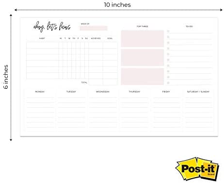 Weekly Planner Sticky Notepad / 10" x 6" Habit Tracker Repositionable Desk Pad/Motivational Weekly to-Do Pad