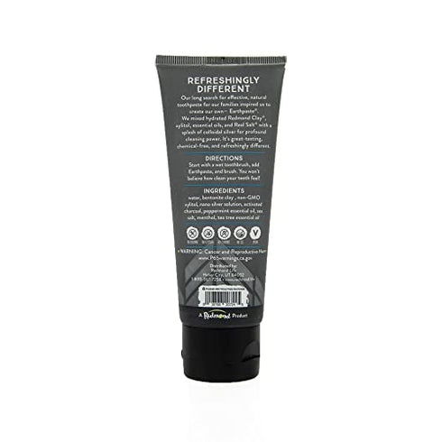 Redmond Earthpaste with Silver - Natural Non-Fluoride CharcoalToothpaste, 4 Ounce Tube (Peppermint Charcoal)