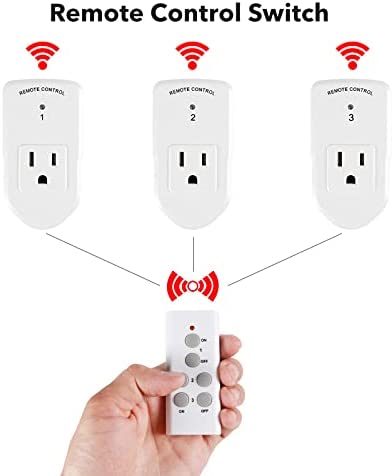 BN-LINK Wireless Remote Control Electrical Outlet Switch for Lights, Fans, Christmas Lights, Small Appliance, Long Range White 10A/1200W, 1 Remote + 1 Outlet
