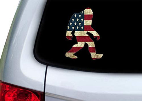 USA Flag Bigfoot Sasquatch Sticker Bumper Car Decal Gift Patriotic American United States