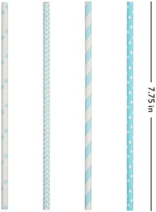 ALINK Biodegradable Light Blue White Paper Straws, Pack of 100 Party Straws for Juice, Cocktail, Smoothies, Birthday, Wedding, Bridal/Baby Shower and Christmas Decorations Supplies