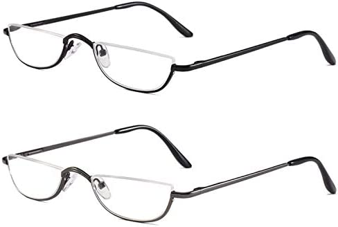 Viseng 2 Pairs Half Frame Reading Glasses for Women Men Slim Half Moon Lens Readers Metal Semi Rimless eyewear +3.0