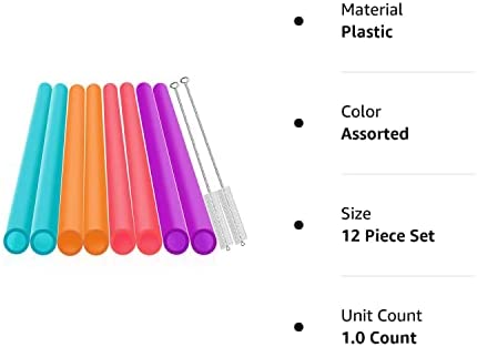 Extra Wide 0.51 inches Reusable Hard Smoothie Straws, Great for Bubble Tea, Boba Tea Milkshakes,10.25 Inches Long, 8 Pieces Jumbo Eco-Friendly Plastic Straws 2 Cleaning Brushes 1 Storage Bag BPA Free