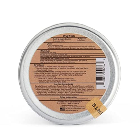 Raw Elements Face and Body Certified Natural Sunscreen | Non-Nano Zinc Oxide, 95% Organic, Water Resistant, Reef Safe, Cruelty Free, SPF 30+, All Ages Safe, Moisturizing, Reusable Tin, 3oz
