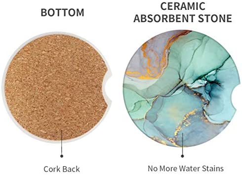 Britimes Absorbent Car Coasters 2 Pack for Cup Holders, 2.56" Ceramic Stone & Non-Scratch Cork Base Drink Coasters