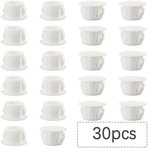 Murtenze 30 Pcs 13mm (1/2") White Hole Plugs, Plastic Flush Type Panel Plugs Fastener Cover, Round Plastic Snap in Locking Tubing Plug for Kitchen Cabinet Furniture