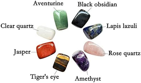 Chakra Stones Healing Crystals Set of 8, Tumbled and Polished, for 7 Chakras Balancing, Crystal Therapy, Meditation, Reiki, or as Thumb Stones, Palm Stones, Worry Stones
