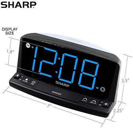 SHARP LED Digital Alarm Clock – Simple Operation - Easy to See Large Numbers, Built in Night Light, Loud Beep Alarm with Snooze, Bright Big Blue Digit Display