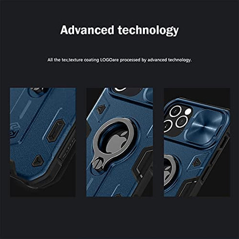 CloudValley for iPhone 12/12 Pro Case with Camera Cover & Kickstand, Slide Lens Protection + 360° Rotate Ring Stand, Impact-Resistant, Shockproof, Protective Bumper, 6.1 inch Blue Armor Style