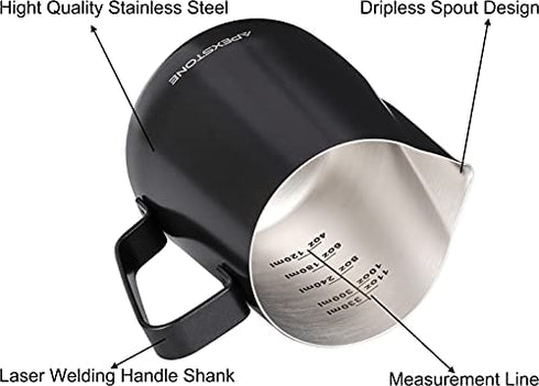 Apexstone Espresso Milk Frothing Pitcher 12 oz Black, Espresso Steaming Pitcher 12 oz, Coffee Milk Frothing Cup, Coffee Steaming Pitcher 12 oz/350 ml