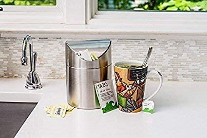 Mini Countertop Brushed Stainless Steel Swing Lid Trash Can Set, Come with Trash Bag, 1.5 L / 0.40 Gal , Multiple Color Options, Silver