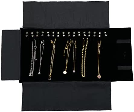 UnionPlus Velet Travel Jewelry Case Roll Bag Organizer for Necklace Bracelet Earrings Ring, Black - Necklace Only