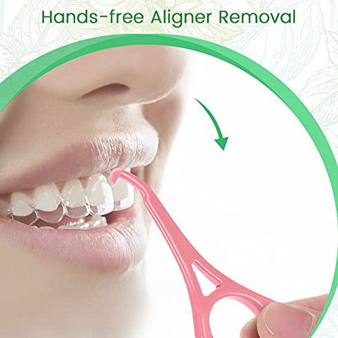Aligner Chewies for Invisalign Aligners Mint Scented (20 Pcs Green) and Aligner Removal Tool (2 Pcs Pink)