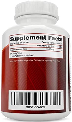 Ceylon Cinnamon Capsules 1500mg ? 150 Cinnamon Capsules Vegetarian & Vegan - 75 Day Supply (25% More) ? True Sri Lanka Ceylon Cinnamon Supplement