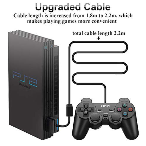 CIPON Wired Controller Compatible with PS2 Console, Black Remote Gamepad with 2.2M Cable