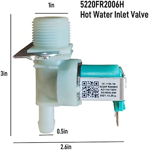 5220FR2006H Hot Water Inlet Valve Assembly (GENUINE ORIGINAL VERSION) ReplaceAP4441935 1268123 5220FR2006L 5220FR2006Q PS3527427 79640272900 79640318900 WM3677HW WM2301HR WM2277HB WM2487HWM
