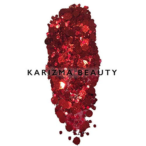 KARIZMA Holographic Vamp Glitter. 10g Chunky Face Glitter, Hair Glitter, Eye Glitter and Red Body Glitter for Women. Rave Glitter, Festival Accessories, Cosmetic Glitter Makeup. Loose Glitter Set