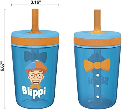 Zak Designs 15oz Blippi Kelso Tumbler Set, BPA-Free Leak-Proof Screw-On Lid with Straw Made of Durable Plastic and Silicone, Perfect Bundle for Kids, 2 Count (Pack of 1)