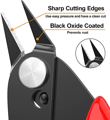 BOENFU Wire Cutters Zip Tie Cutters Micro Flush Cutter 2 Pack 5 Inch Precision Wire Clippers Hobby Snips Small Side Cutting Pliers for Jewelry Making, Electronics | Red