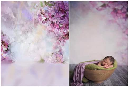 Laeacco Floral Background 5x7ft Oil Painting Watercolor Drawing Wall Flowers Photography Background Light Purple Blooming Spring Cherry Blossoms Abstract Photo Studio Backdrop Bokeh Children Photos