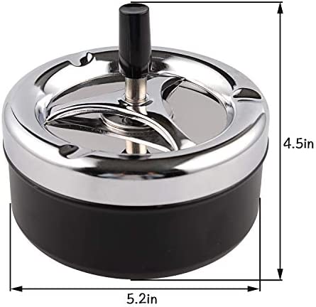 Round Push Down Stainless Steel Modern Tabletop Cigarette Ashtray with Spinning Tray, Cigarette Ashtray for Indoor or Outdoor Use, Ash Holder for Smokers, Desktop Smoking Ash Tray for Home Office