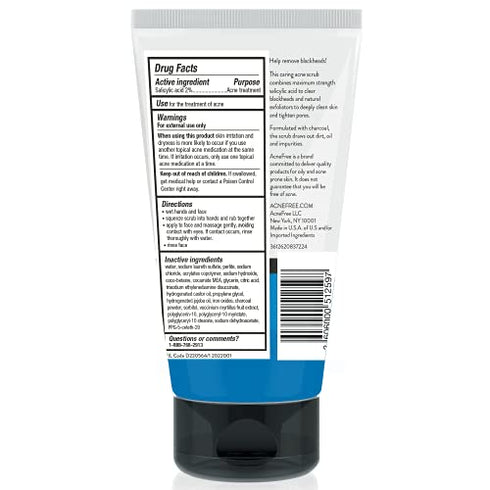 Acne Free Blackhead Removing Scrub with Salicylic Acid, Charcoal, and Jojoba, Exfoliates Skin, Fragrance-Free, Formulated for Acne-Prone Skin, Maximum Strength, 5 Ounce