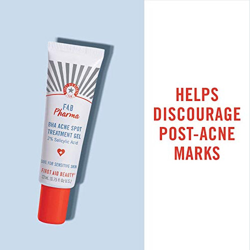 First Aid Beauty FAB Pharma BHA Acne Spot Treatment Gel 2% Salicylic Acid, Treatment for Breakouts, Whiteheads, Blackheads and Acne Blemishes