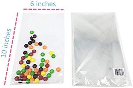 100 Pcs 10 in x 6 in Clear Flat Cello Cellophane Treat Bags Good for Bakery, Cookies, Candies ,Dessert(by Brandon)1.4mil.Give Metallic Twist Ties!