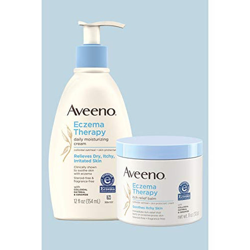 Aveeno Eczema Therapy Daily Moisturizing Body Cream for Sensitive Skin, Soothing Eczema Relief Cream, Colloidal Oatmeal & Ceramide for Dry & Itchy Skin, Steroid- & Fragrance-Free, 12 oz