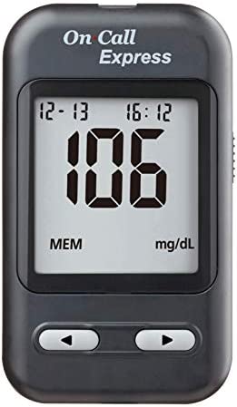 On Call Express Diabetes Testing Kit- Blood Glucose Meter, 10 Blood Test Strips, 1 Lancing Device, 30g Lancets, Control Solution, Carrying Case, Log Book, Black