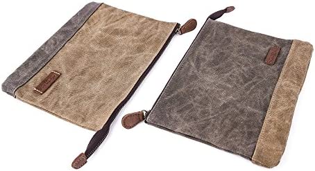 Gootium Waxed Canvas Zip Pouch Set - Zippered Makeup Bag Office Supply Folio Pencil Bag Multipurpose Organizer Accessories Holder (2-PACK)