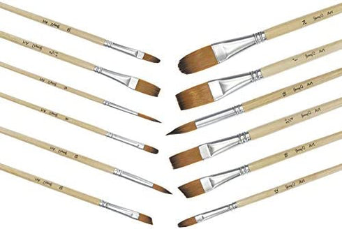 Jerry Q Art 24 Pcs Artist Paint Brush Set with Free Carry Pouch for Watercolor, Acrylic, Oil and All Media, Suitable for Canvas, Paper, Ceramic, Golden Nylon Hair, Wood Handles JQ-B24