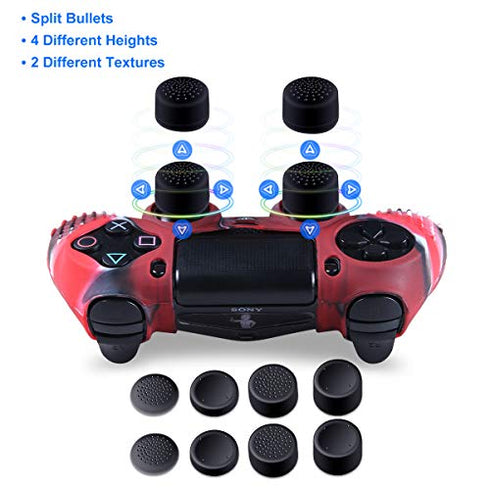 Silicone Skin for PS4 Controller - Anti-Slip Covers for PS4 - Protector Case for PS4/Slim/Pro Accessories - 2 Pack PS4 Controller Skins - 4 Pairs Thumb Grips for PS4- Camo Blue & Camo Red