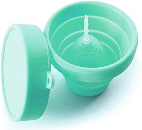 Collapsible Silicone Cup Foldable Sterilizing Cup for Menstrual Cups and Storing Your Diva Cup - Foldable for Travel from LUCKY CLOVER (Sky Blue)